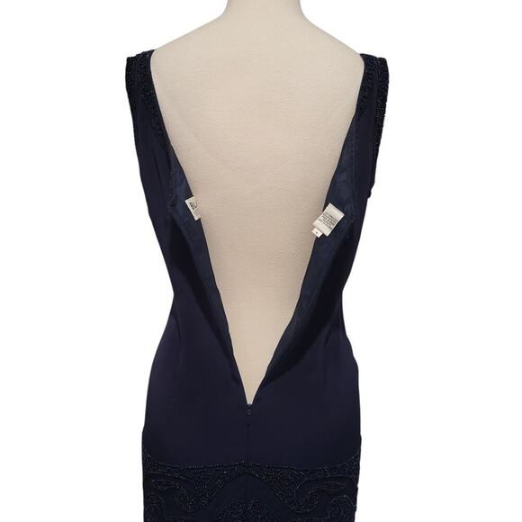 VTG Oleg Cassini Black Tie Beaded Gown Size 4 Navy Sleeveless Evening Formal 90s - Picture 8 of 15